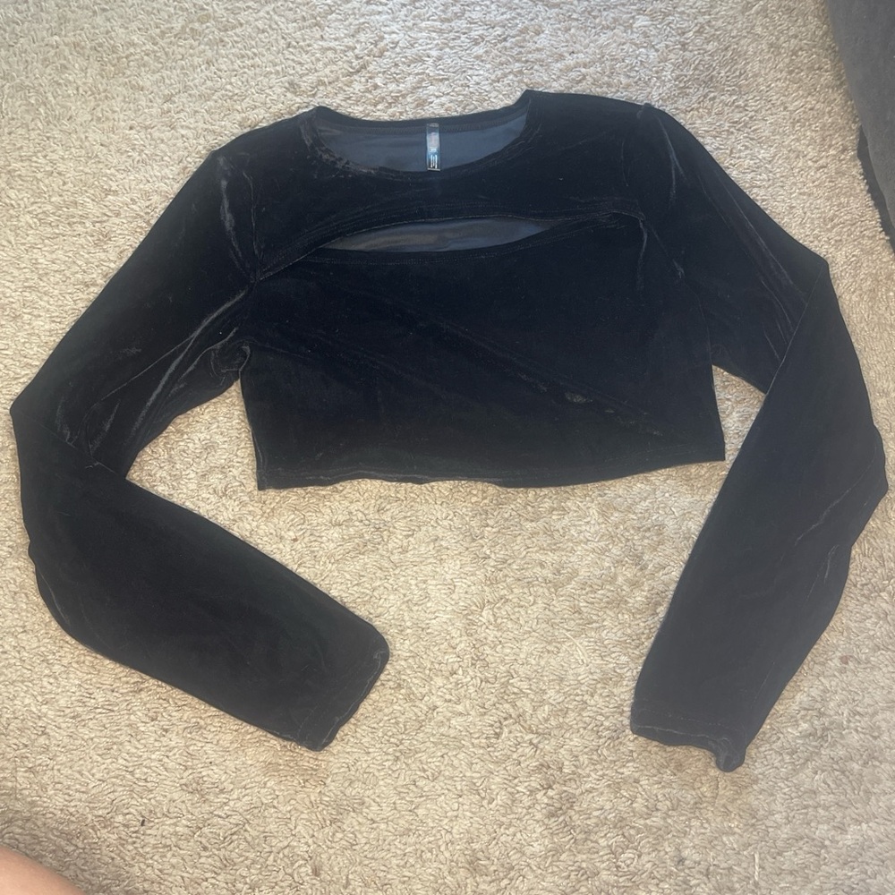 Velvet long sleeve cropped top